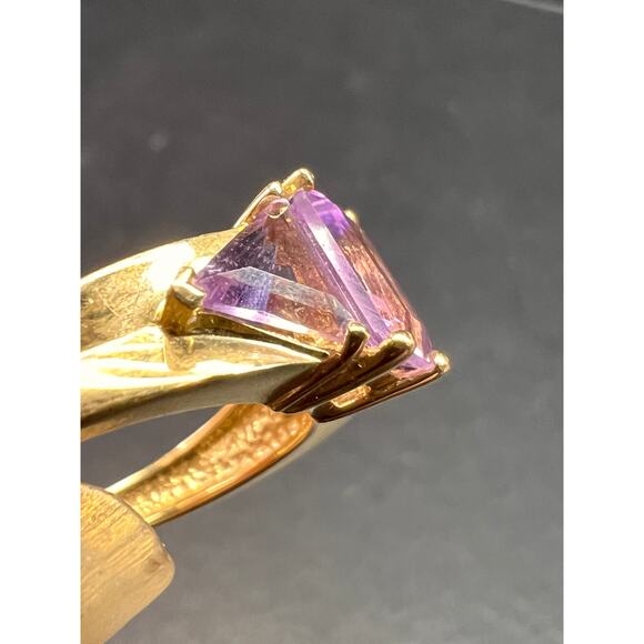 Vintage Ross-Simons 14K Yellow Gold Trillion Cut Amethyst 3 Stone Ring Size 7 - Picture 12 of 16